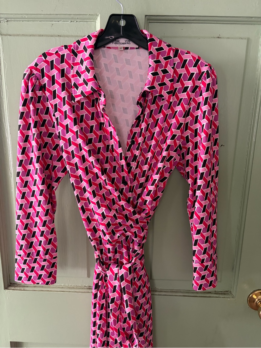 NEW NWOT Diane Von Furstenberg Sana Geo Print Long Sleeve Wrap Front Dress L - Picture 8 of 16